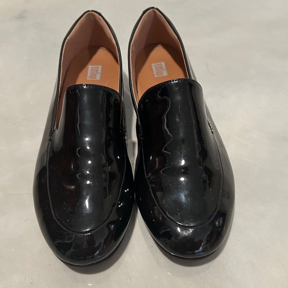 FitFlop Allegro Black Patent Leather Loafers Flats W98-090 Womens Size 11